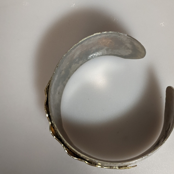 Wide Cuff, Hammered Brass Feather Bracelet - Picture 5 of 5